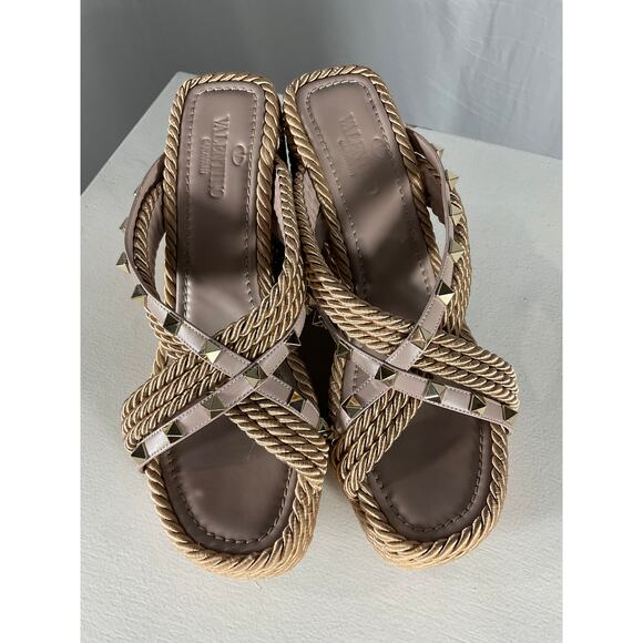 Valentino 'Rockstud' Purple Torchon Espadrille Wedge Sandal Size 9 US / 39 EU - Picture 4 of 8